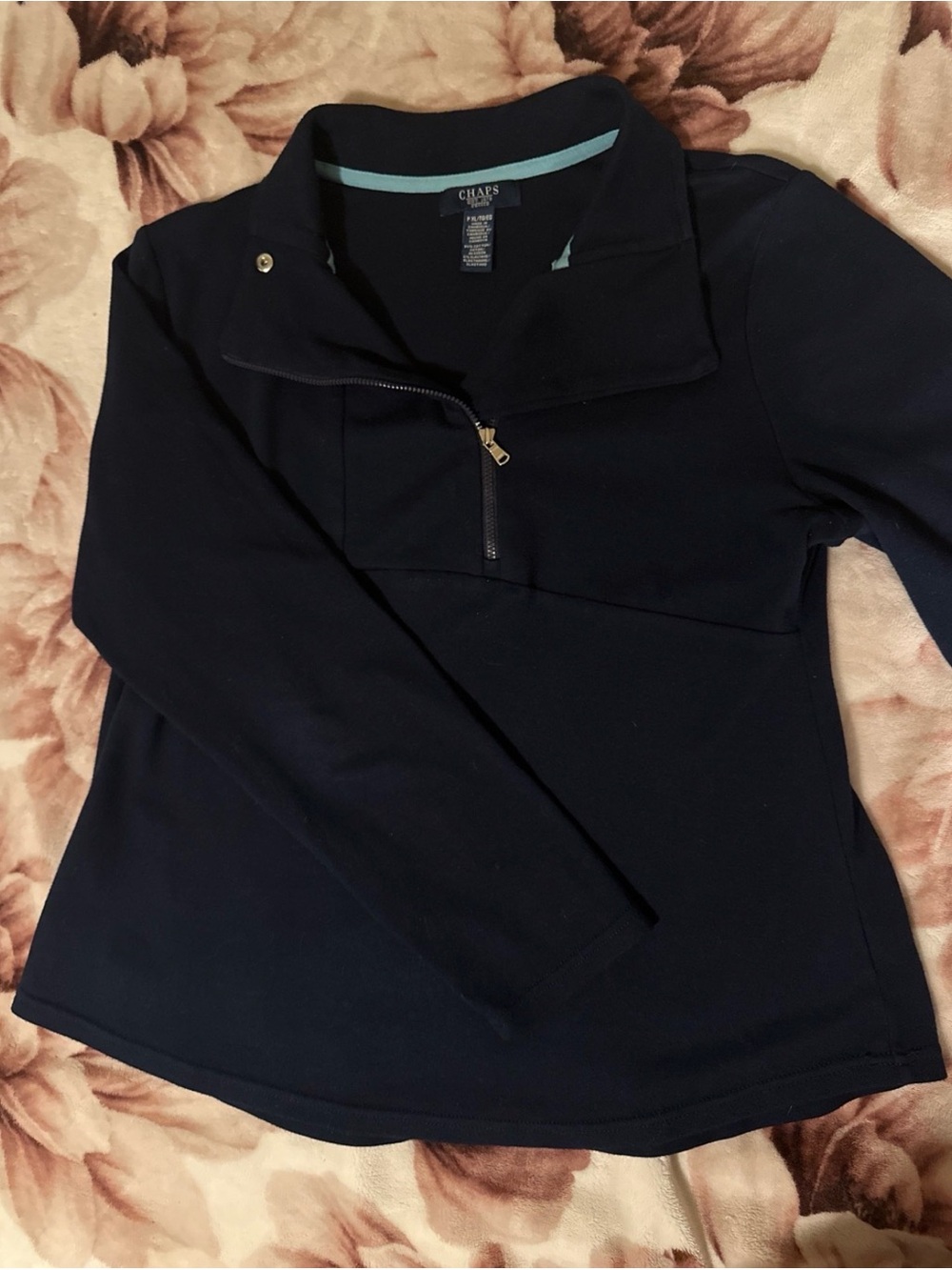 Chaps Navy Quarter-Zip Pullover with Light Blue Trim